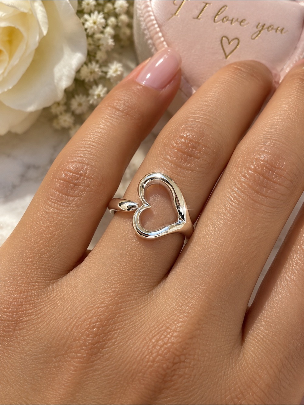 Stainless steel heart ring silver 7